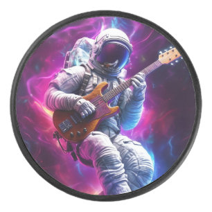 Symphony of the Void   Neon Cyberpunk Astronaut Hockey Puck