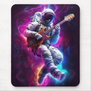 Symphony of the Void   Neon Cyberpunk Astronaut Mouse Pad