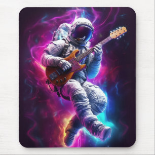 Symphony of the Void   Neon Cyberpunk Astronaut Mouse Pad
