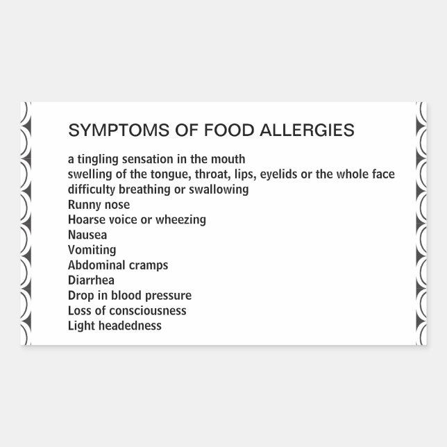 Symptoms of Food Allergies Sticker (Front)