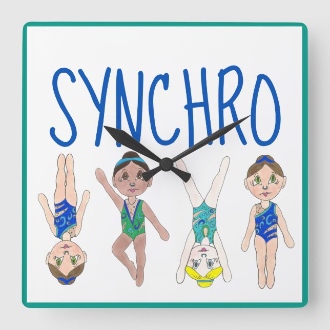 Synchronized Swimmer Girls Swim Team Synchro Square Wall Clock (Front)