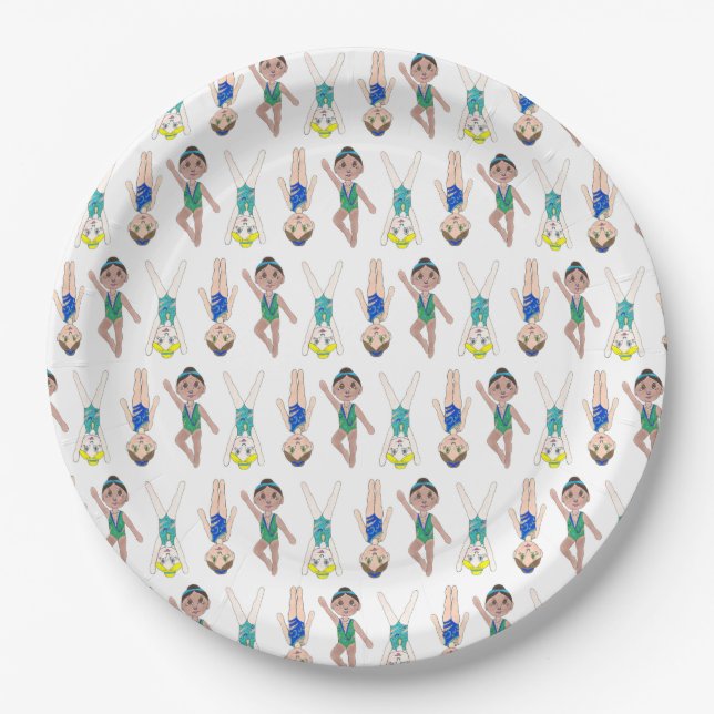 Synchronized Swimmer Pool Synchro Swimming Girls Paper Plate (Front)