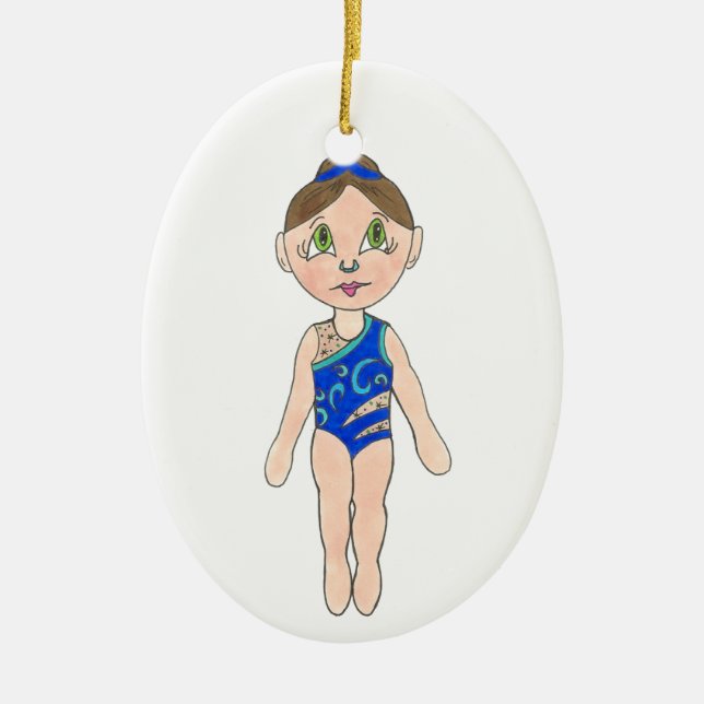 Synchronized Swimming Blue Synchro Swimmer Girl Ceramic Ornament (Front)