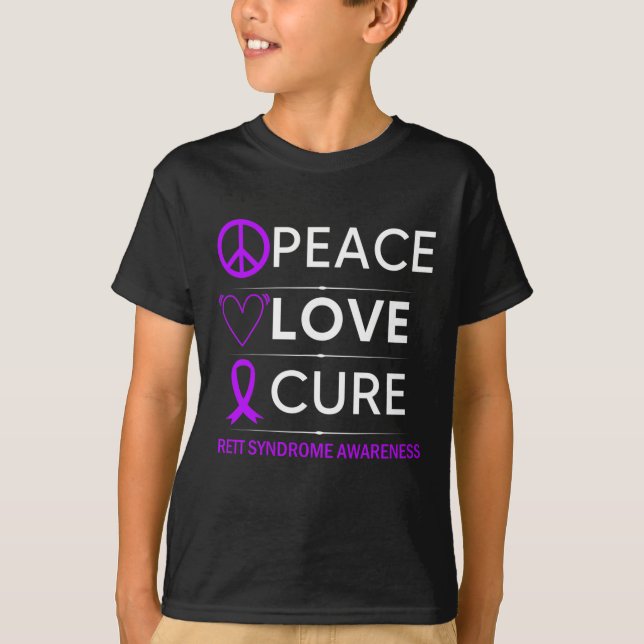 Syndrome Awareness Peace Love Cure Purple Ribbon  T-Shirt (Front)