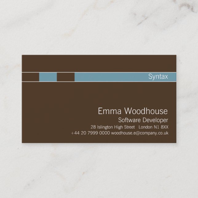 Syntax Chocolate Brown & Cornflower Blue Business Card (Front)