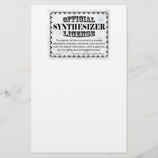 Synthesizer License Stationery (Front)