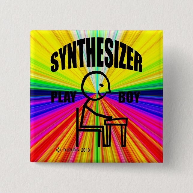 Synthesizer Play Boy 2 Inch Square Button (Front)