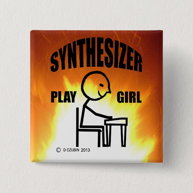 Synthesizer Play Girl 2 Inch Square Button (Front)
