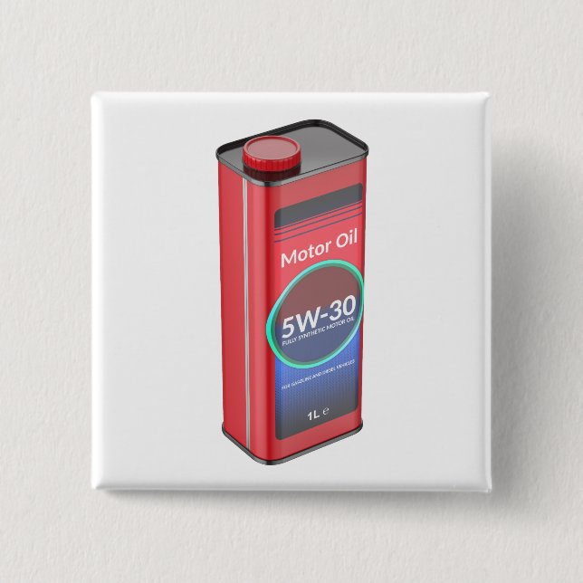 Synthetic car motor oil tin can 2 inch square button (Front)