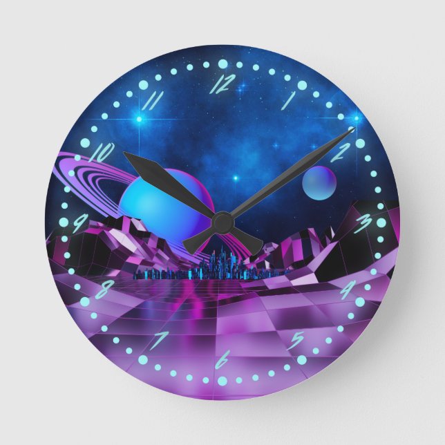 Synthwave 1980's Retro Space Time Horloge murale (Recto)