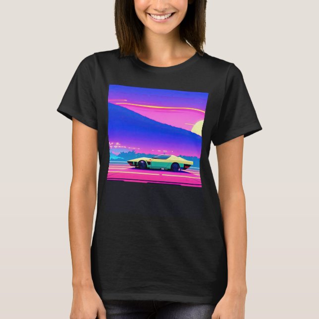 Synthwave car outrun retrowave futuresynth sci fi  T-Shirt (Front)