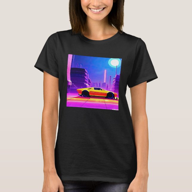 Synthwave car outrun retrowave futuresynth sci fi  T-Shirt (Front)