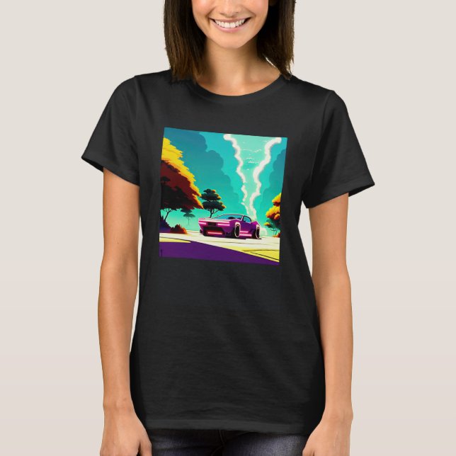 Synthwave car outrun retrowave futuresynth sci fi T-Shirt (Front)