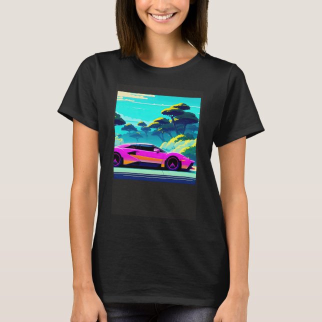 Synthwave car outrun retrowave futuresynth sci fi  T-Shirt (Front)