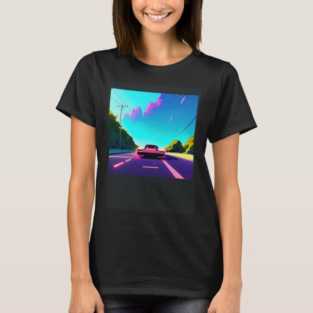 Synthwave car outrun retrowave futuresynth sci fi  T-Shirt (Front)