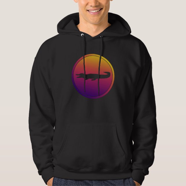 Synthwave Crocodile Retrowave Wild Animal Hoodie (Front)