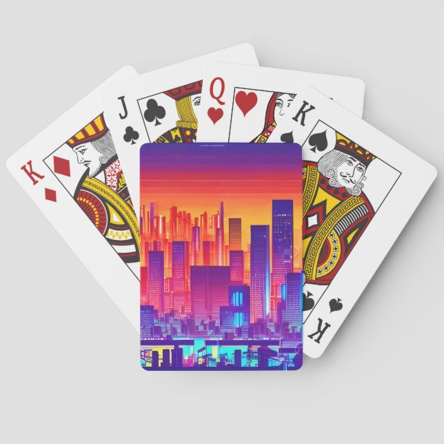 Synthwave/Cyberpunk City at Sunset Playing Cards (Back)