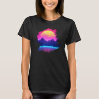Synthwave Landscape Sunset Over Canyon & Grid Moun