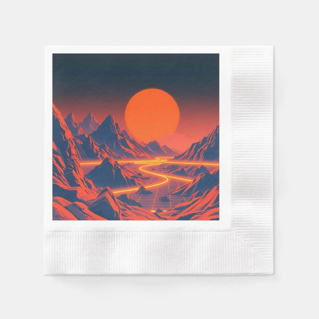 Synthwave Landscape with Neon Mountains Napkin (Front)