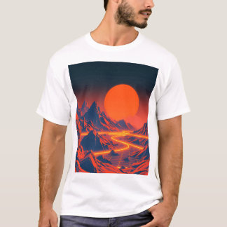 Synthwave Landscape with Neon Mountains T-Shirt