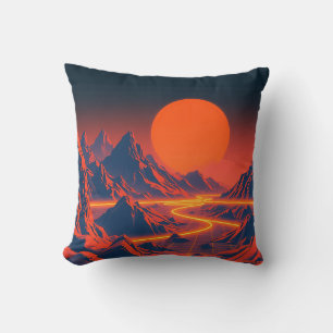 Synthwave Landscape with Neon Mountains Throw Pillow