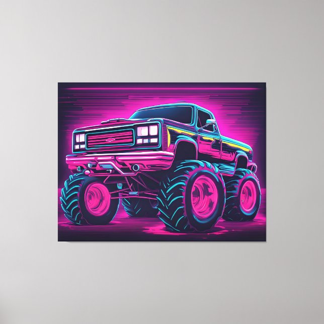 Synthwave Monster Truck Canvas Print (Front)