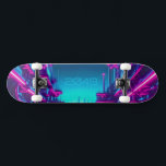 Synthwave Neon City Cyberpunk Industrial Skateboard<br><div class="desc">Hit the concrete jungle with unparalleled futuristic style using this incredible cyberpunk skateboard deck. The long, horizontal format of the board is the perfect canvas for this breathtaking neon cityscape. As you ride, the highly detailed industrial structures and vibrant magenta and cyan neon lights stretch across the deck, creating an...</div>