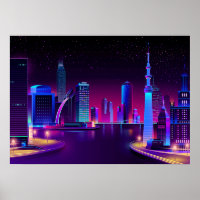 Synthwave Neon City ⛔ Vector art
