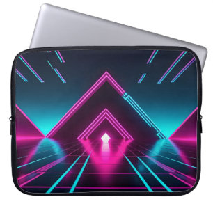 Synthwave Neon Pyramid Tunnel Glowing Cyberpunk Laptop Sleeve
