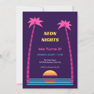 Synthwave Palm Tree 21st Birthday Invitation
