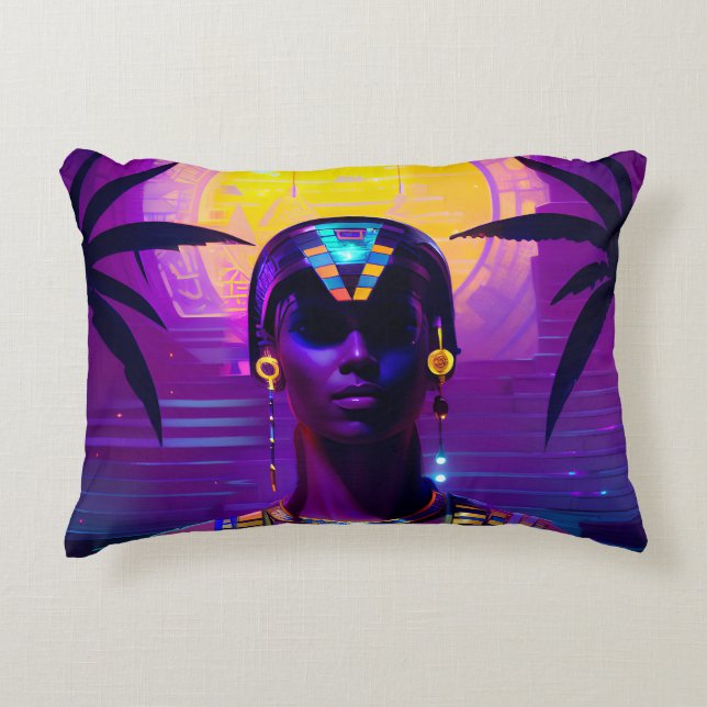 Synthwave Pharaoh Accent Pillow (Front)