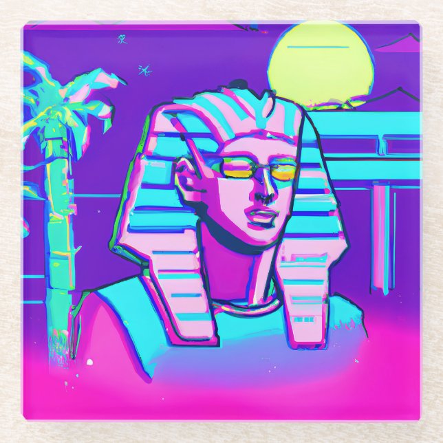 Synthwave Pharaoh Glass Coaster (Front)