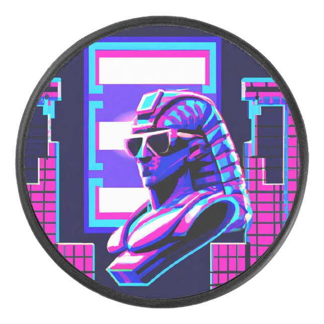 Synthwave Pharaoh Hockey Puck (Front)