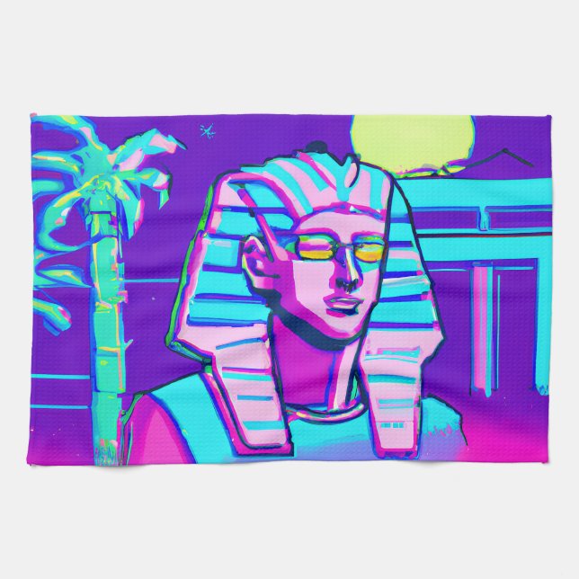 Synthwave Pharaoh Kitchen Towel (Horizontal)