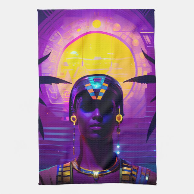 Synthwave Pharaoh Kitchen Towel (Vertical)