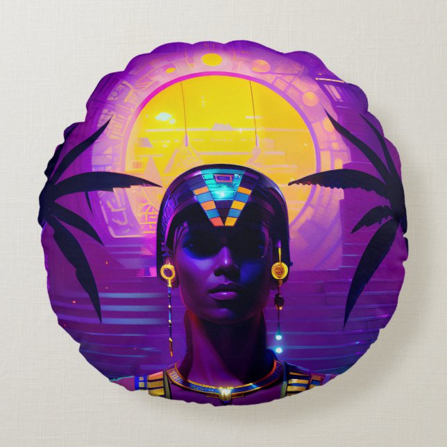 Synthwave Pharaoh Round Pillow (Front)