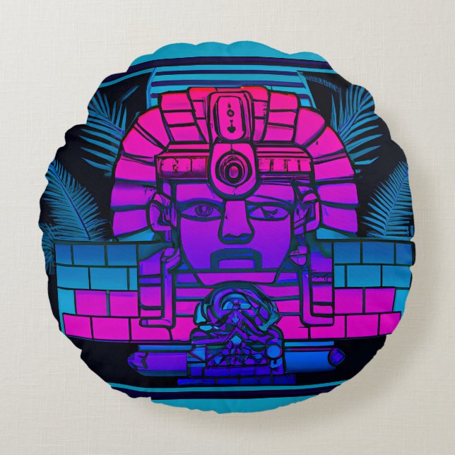 Synthwave Pharaoh Round Pillow (Front)