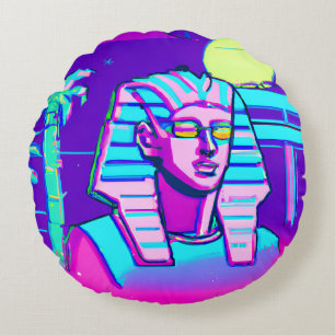 Synthwave Pharaoh Round Pillow