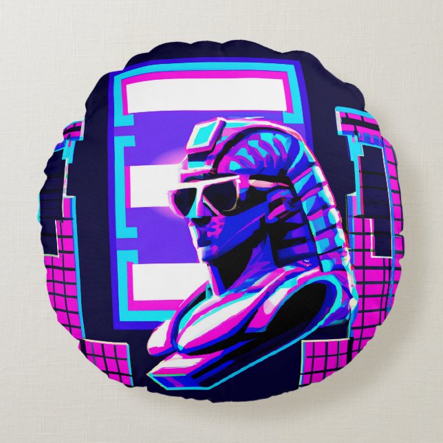 Synthwave Pharaoh Round Pillow (Front)