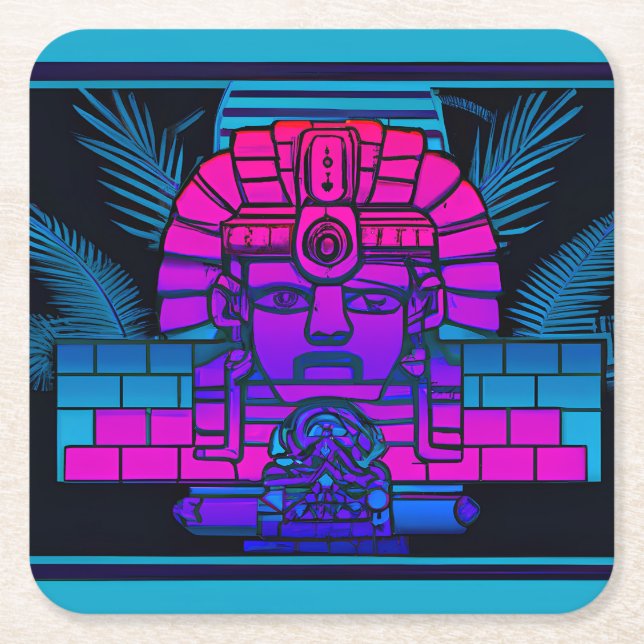 Synthwave Pharaoh Square Paper Coaster (Front)