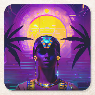 Synthwave Pharaoh Square Paper Coaster