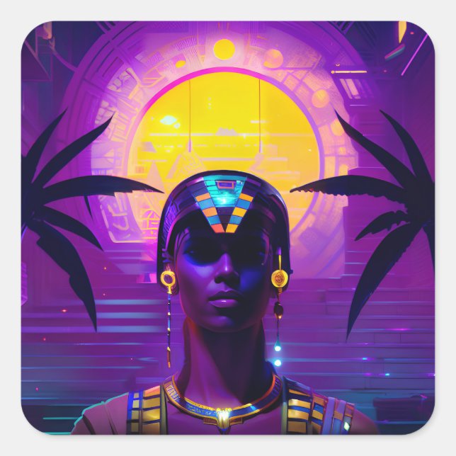 Synthwave Pharaoh Square Sticker (Front)