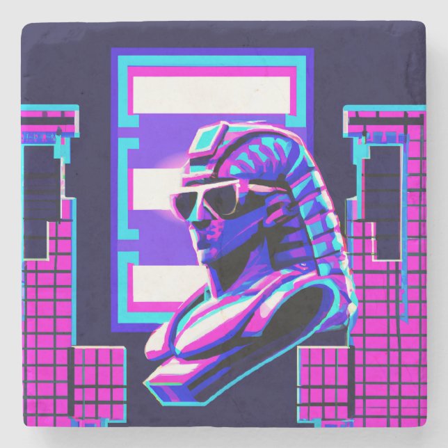 Synthwave Pharaoh Stone Coaster (Front)