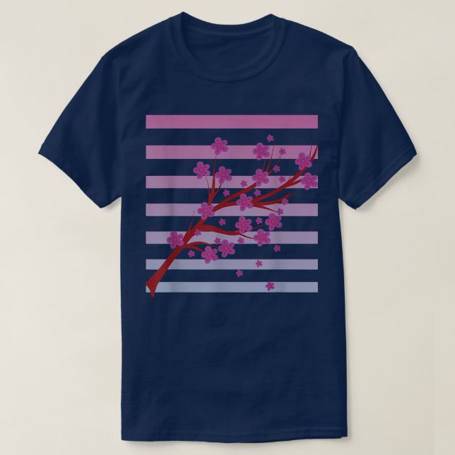 Synthwave Pink Sakura Japan Flower Vaporwave Cherr T-Shirt (Design Front)