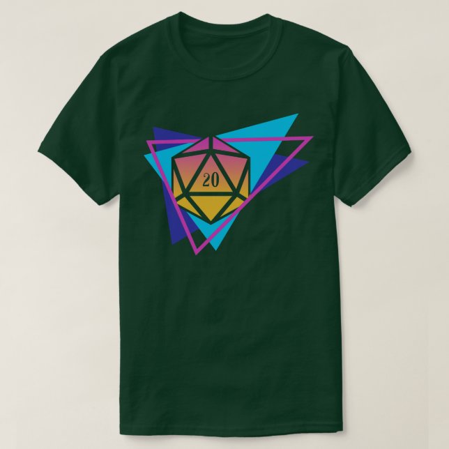 Synthwave Polyhedral D20 Dice Retro Tabletop RPG T-Shirt (Design Front)