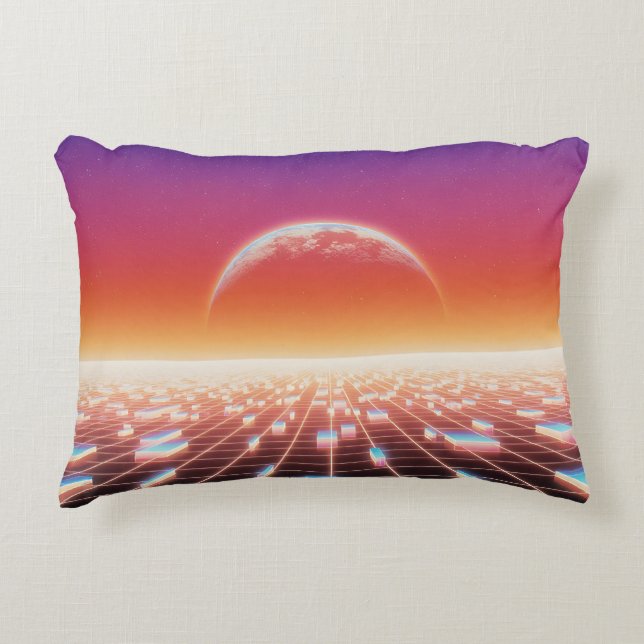 Synthwave Retro-Futuristic Landscape Accent Pillow (Front)