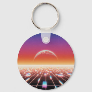 Synthwave Retro-Futuristic Landscape Keychain