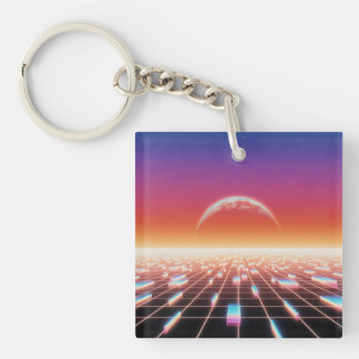Synthwave Retro-Futuristic Landscape Keychain