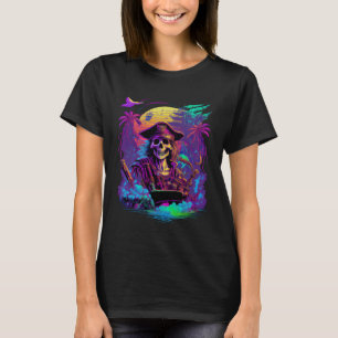 Synthwave Retrowave Pirate Skull Colorful Sunset G T-Shirt