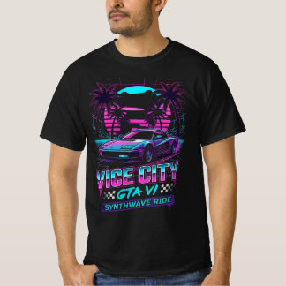Synthwave Ride 80s Retro Neon Car Graphic Tee